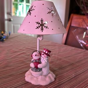 Snow people tealight candle holder with shade.